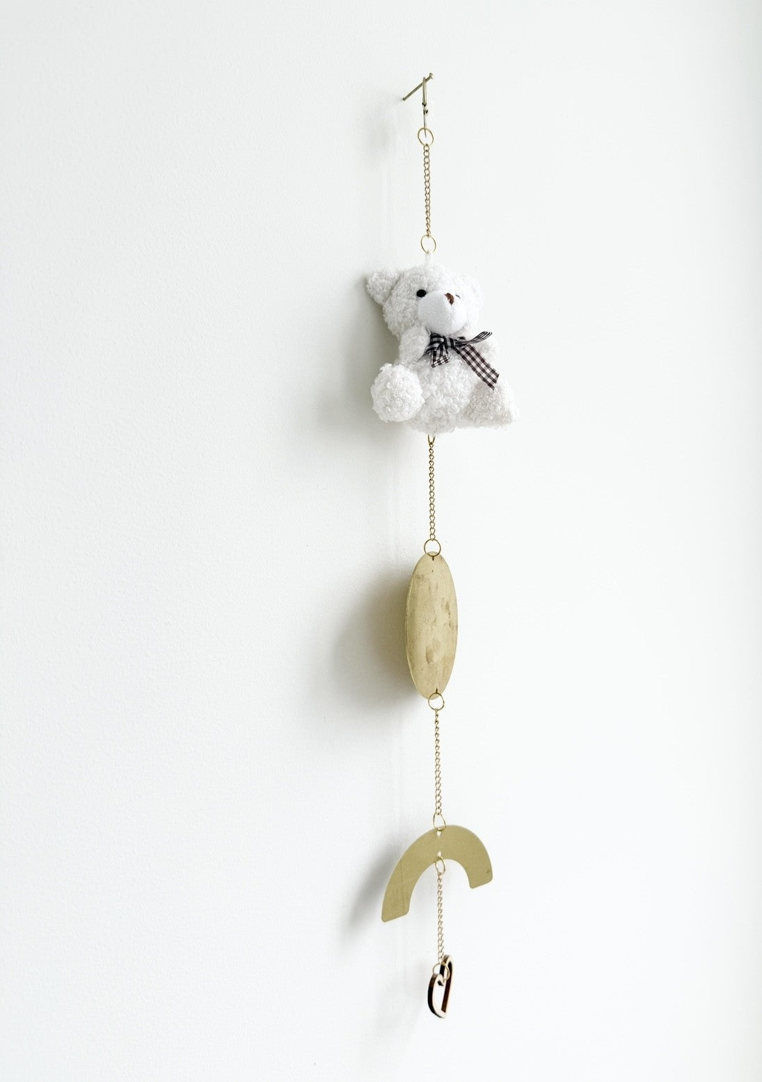 White bear checked bow nursery decor soft toy