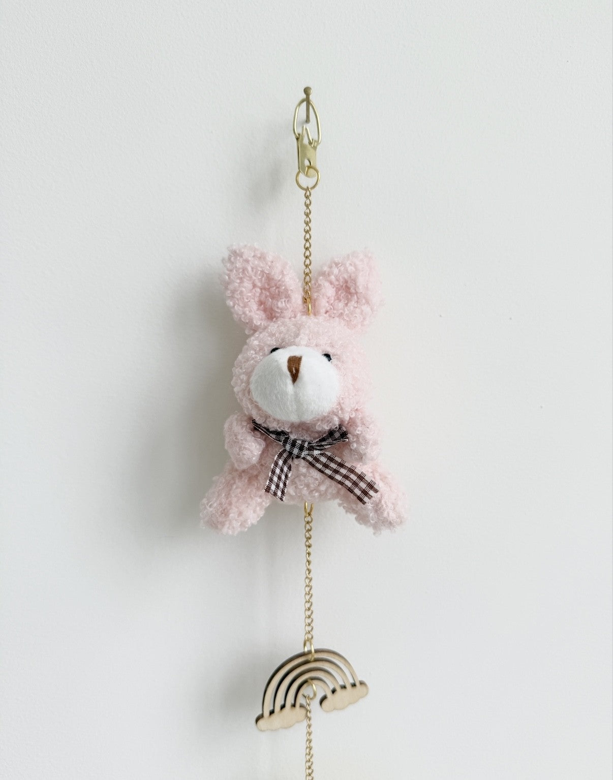 Pink rabbit plush with bow baby shower gift nursery decor