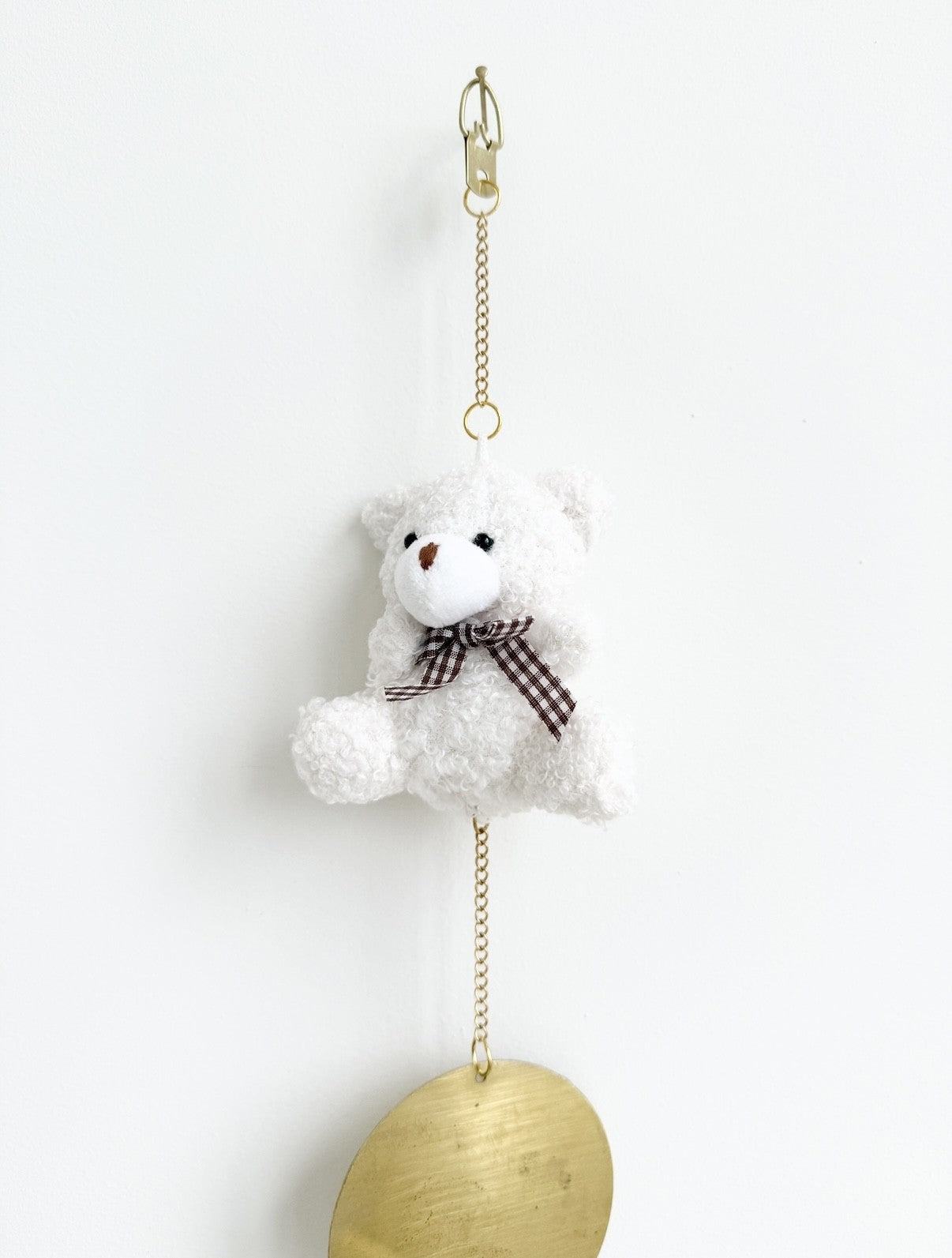 Handmade white bear checked bow newborn gift plush